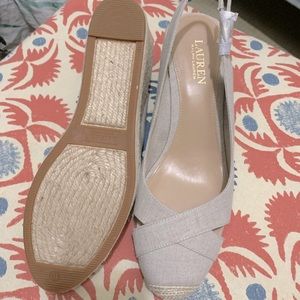 Ralph Lauren Beige Hadley Espadrille Wedge Sandal